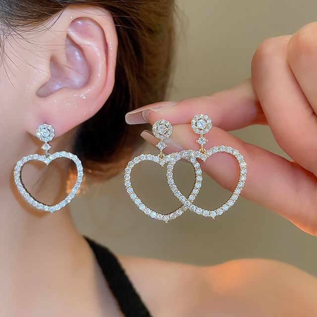 Earring Heart Drop Alloy Rhinestone