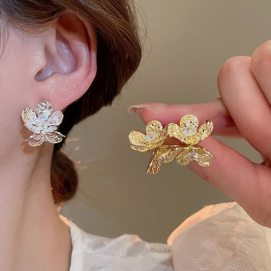 Earring Statement Rhinestone Alloy Floral