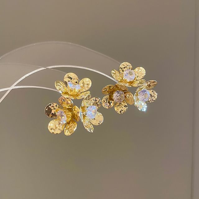 Earring Rhinestone Alloy Statement Floral