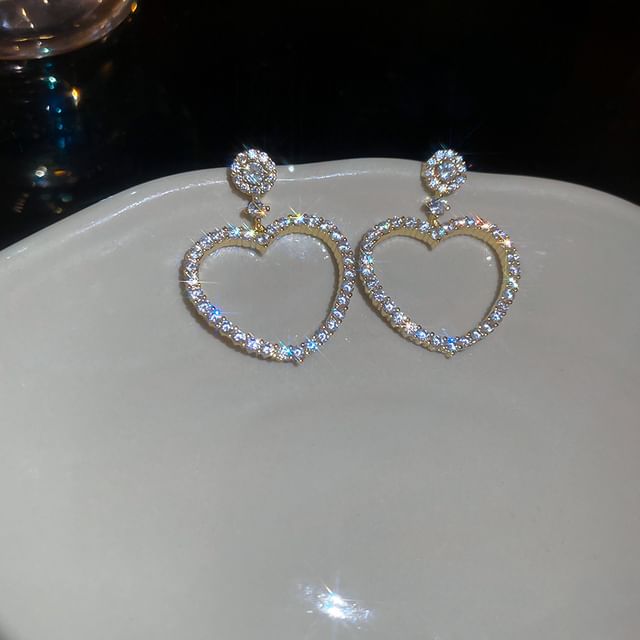 Earring Heart Drop Alloy Rhinestone