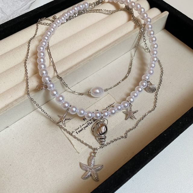 Set + Starfish Necklace 3: Choker Pendant Alloy Pearl of Faux