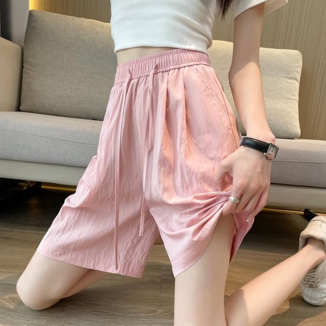 Shorts Plain Drawstring Waist