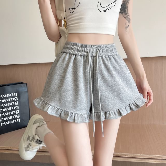 Shorts Trim Waist Sweat Drawstring Ruffle
