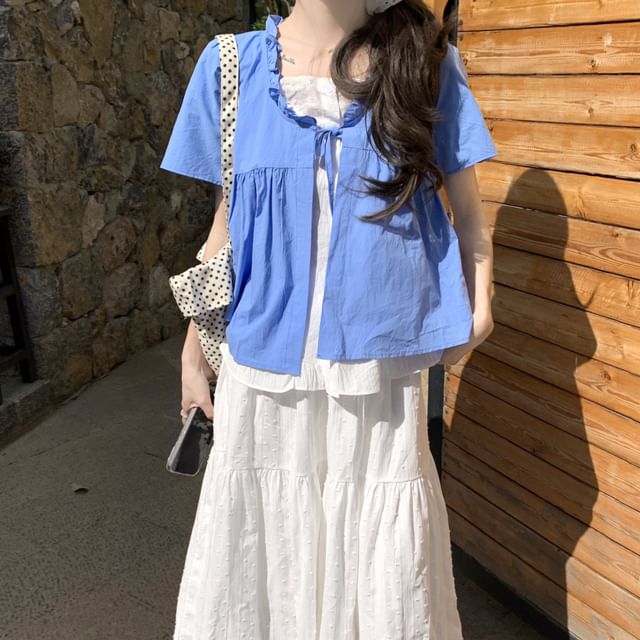 Tone Waist / Mock Maxi Two Two-Piece Short-Sleeve High Top