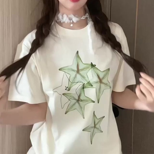 Star Crewneck Short-Sleeve T-Shirt Print