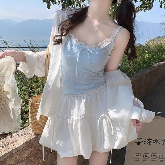 Top Plain Crop Lace Camisole Trim