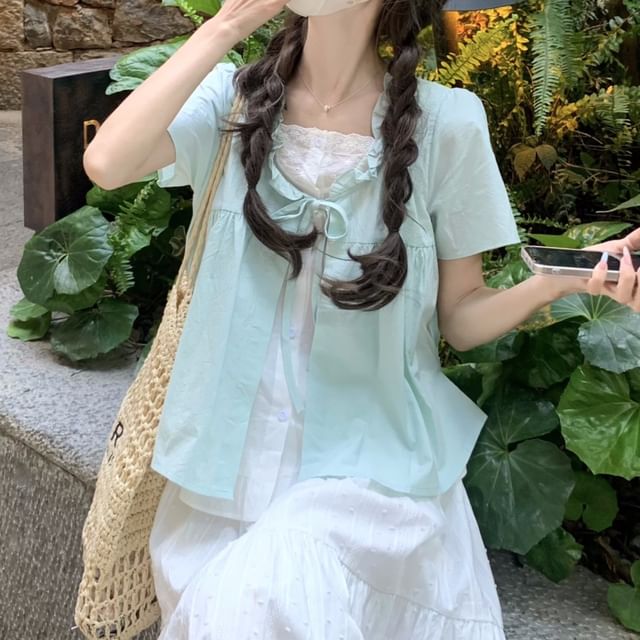 Tone Waist / Mock Maxi Two Two-Piece Short-Sleeve High Top