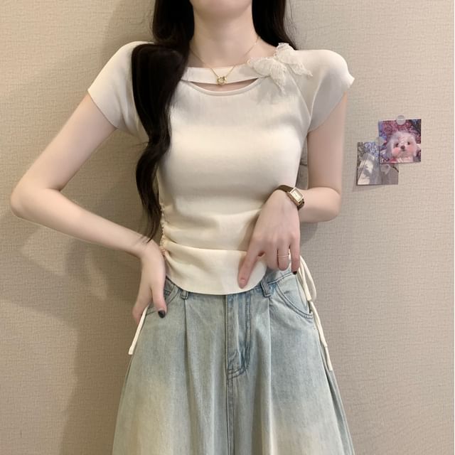 Short-Sleeve Accent Butterfly Plain Tee