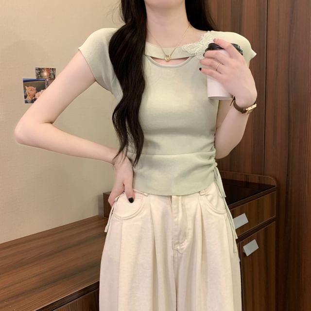 Short-Sleeve Accent Butterfly Plain Tee