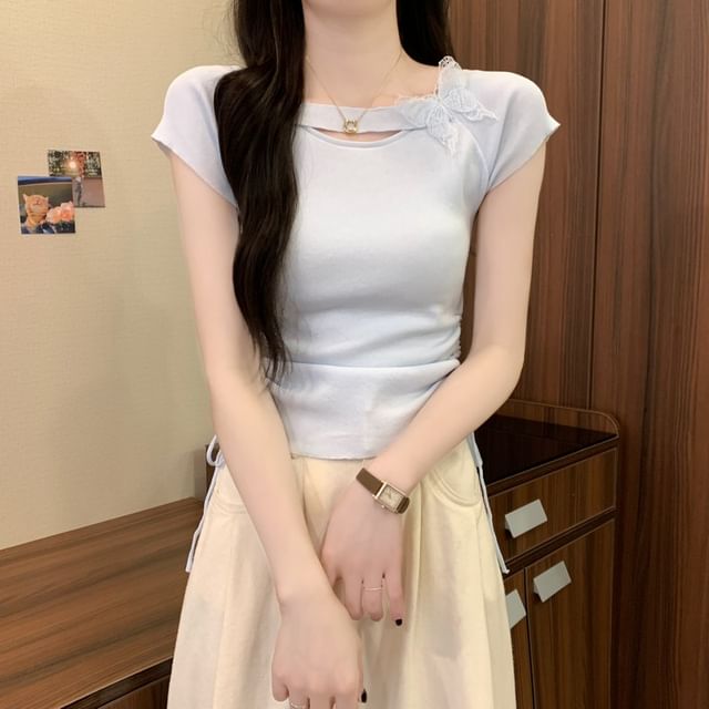 Short-Sleeve Accent Butterfly Plain Tee