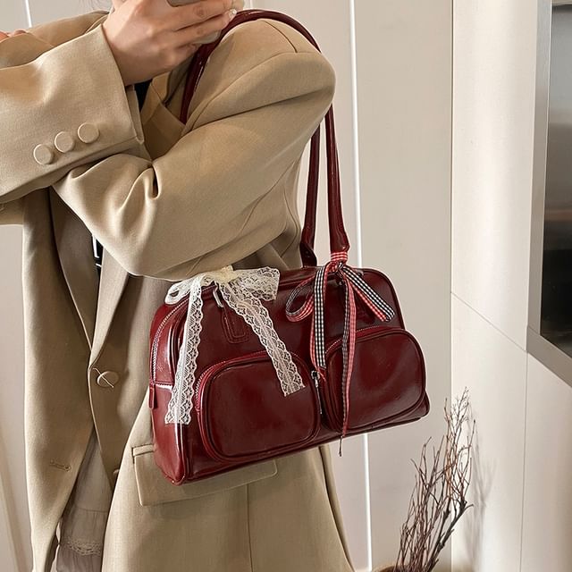 Leather Bag Bowler Plain Faux