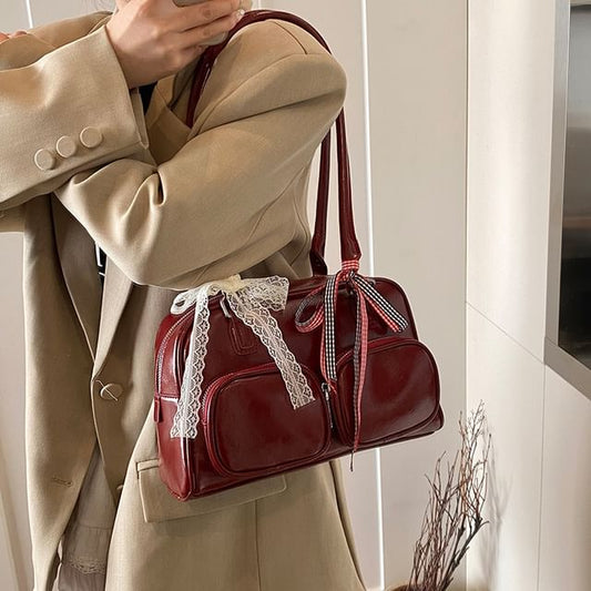 Leather Bag Bowler Plain Faux