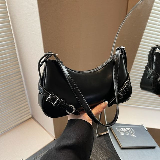 Buckled Plain Crossbody Bag Leather Faux