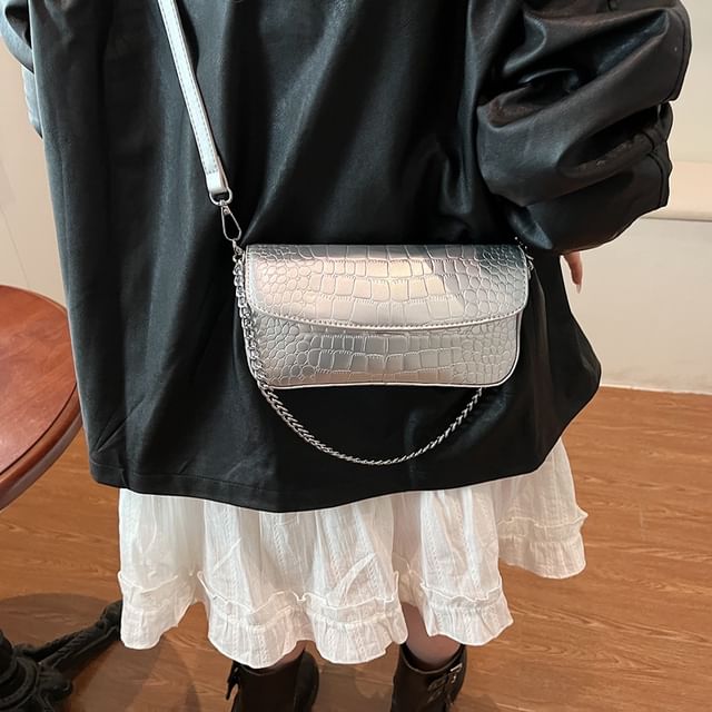 Bag Leather Flap Strap Faux Textured Crossbody Chain