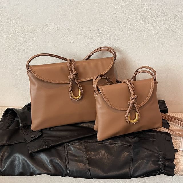 Flap Plain Leather Crossbody Knot Faux Bag