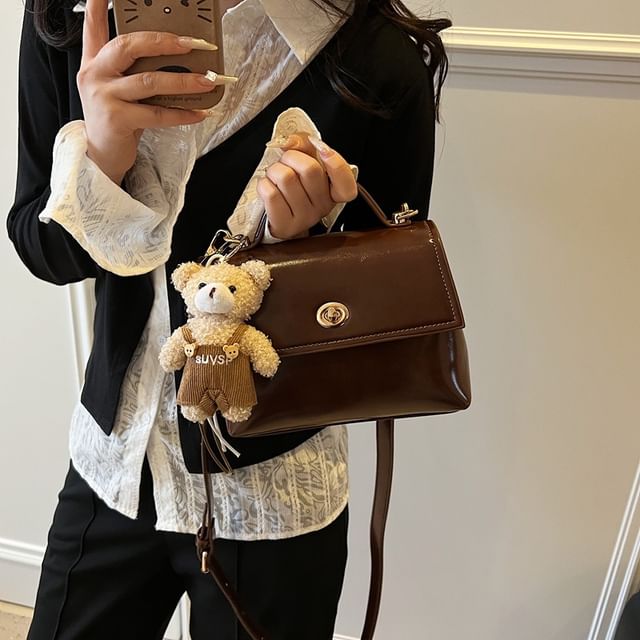 / Twist Crossbody Set Lock Flap Charm Leather Faux Top Bag Handle