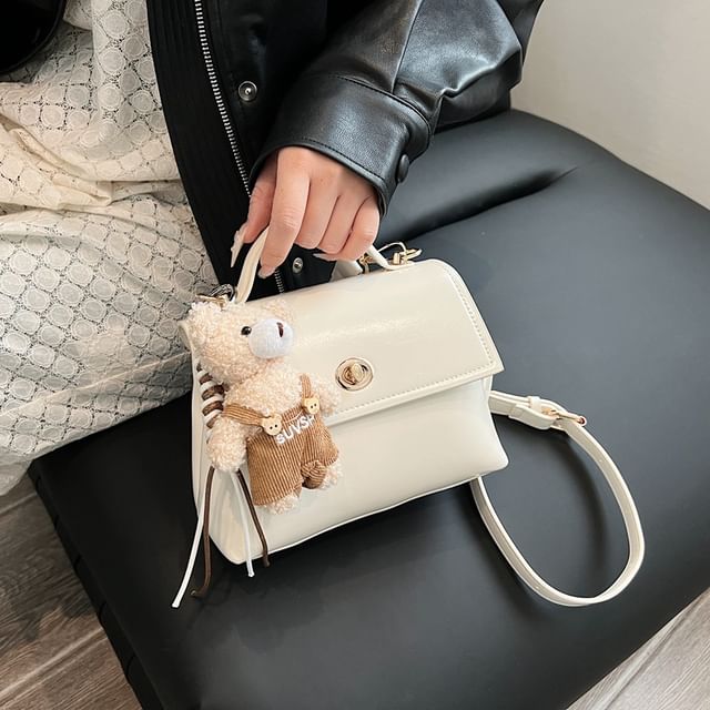 / Twist Crossbody Set Lock Flap Charm Leather Faux Top Bag Handle