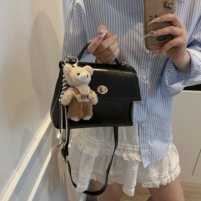 / Twist Crossbody Set Lock Flap Charm Leather Faux Top Bag Handle