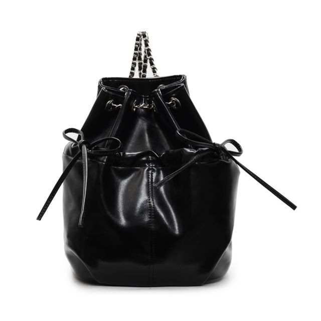 Plain Backpack Chain Bow Leather Strap Faux