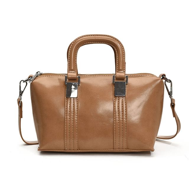 Leather Faux Handle Plain Bag Crossbody Top