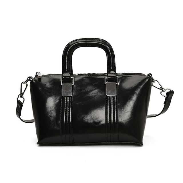 Leather Faux Handle Plain Bag Crossbody Top