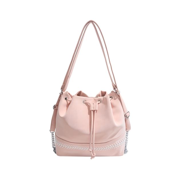 Bucket Drawstring Faux Tone Bag Leather Two
