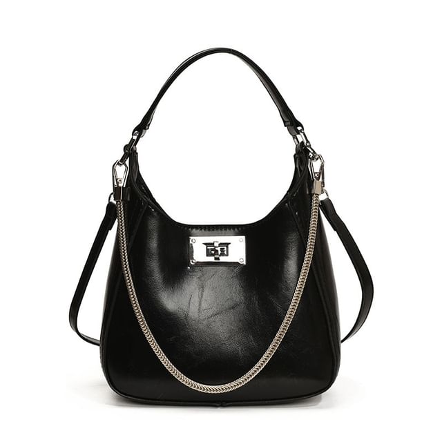 Top Faux Bag Leather Handle Twist Crossbody Lock
