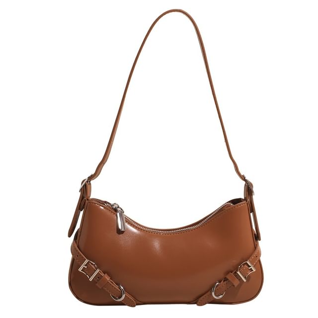 Buckled Plain Crossbody Bag Leather Faux