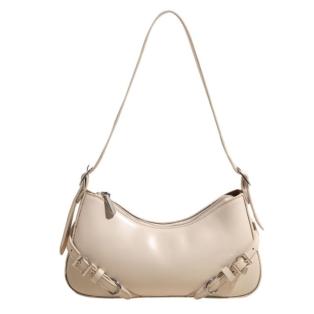 Buckled Plain Crossbody Bag Leather Faux