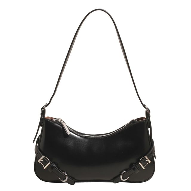Buckled Plain Crossbody Bag Leather Faux