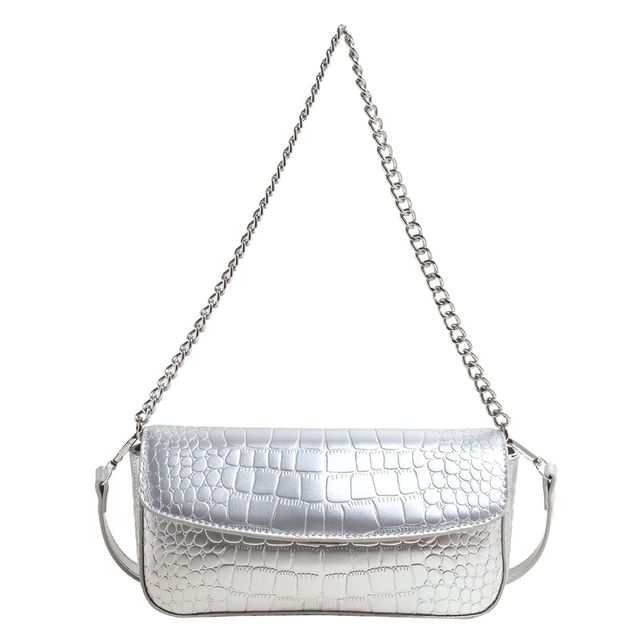 Bag Leather Flap Strap Faux Textured Crossbody Chain