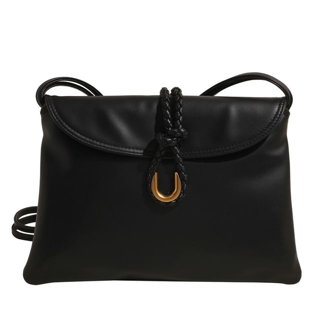 Flap Plain Leather Crossbody Knot Faux Bag