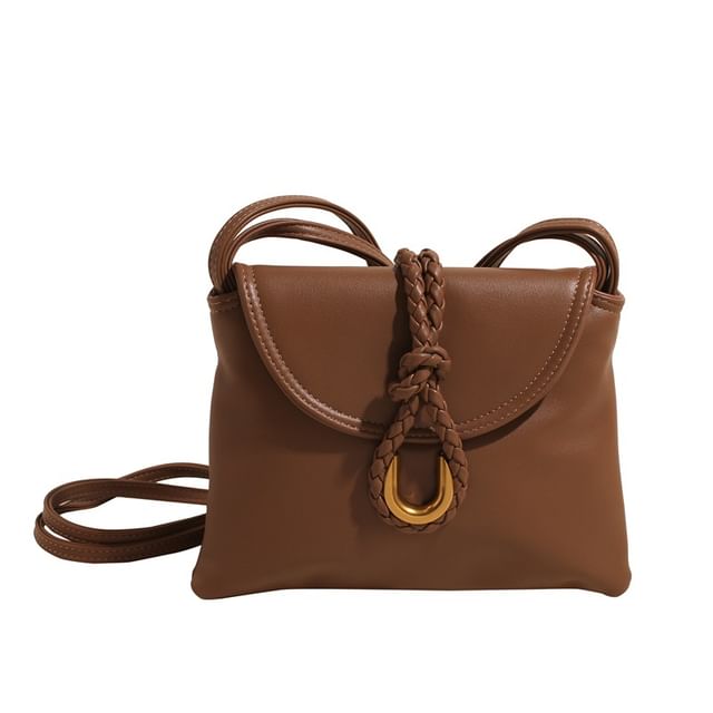 Flap Plain Leather Crossbody Knot Faux Bag