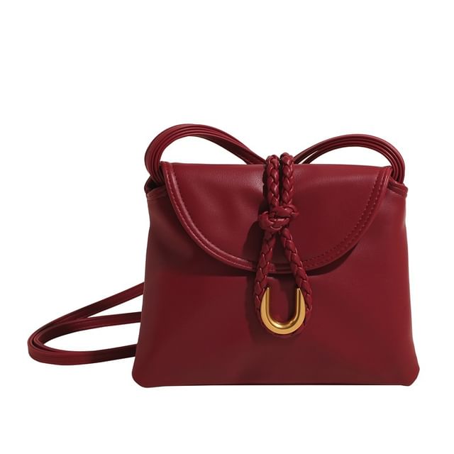 Flap Plain Leather Crossbody Knot Faux Bag