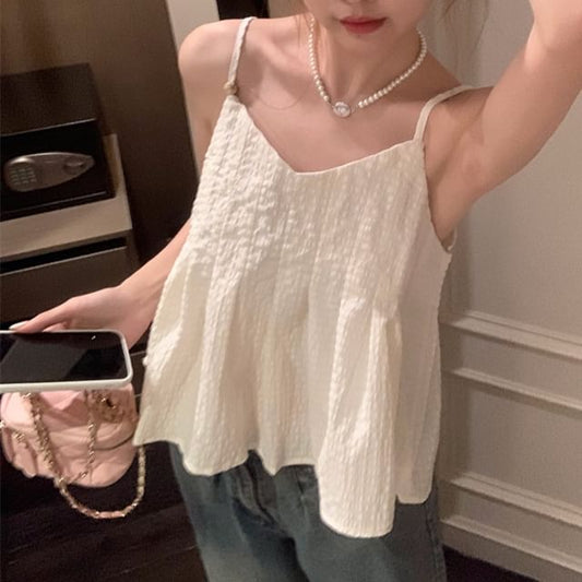 Plain Cami V-Neck Top Crop Flowy