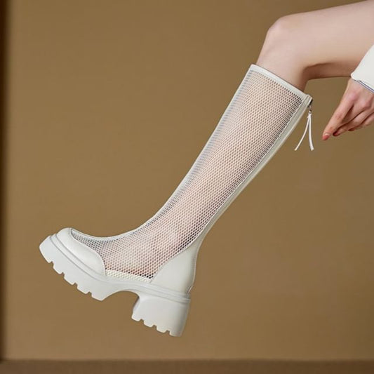 High Platform Boots Knee Panel Mesh