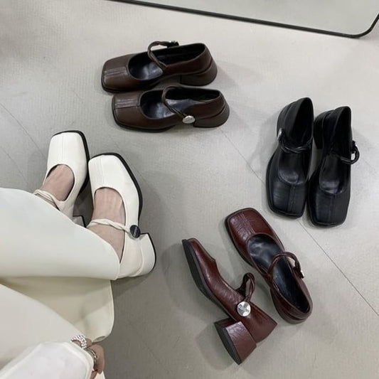 Square Toe Block Jane Mary Heel Pumps