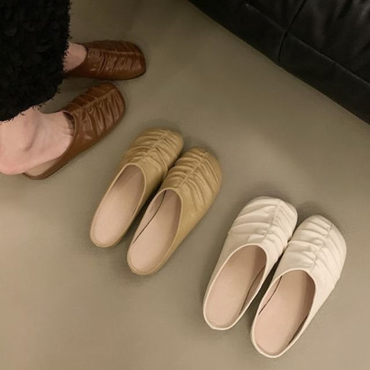 Leather Faux Mules Ruched
