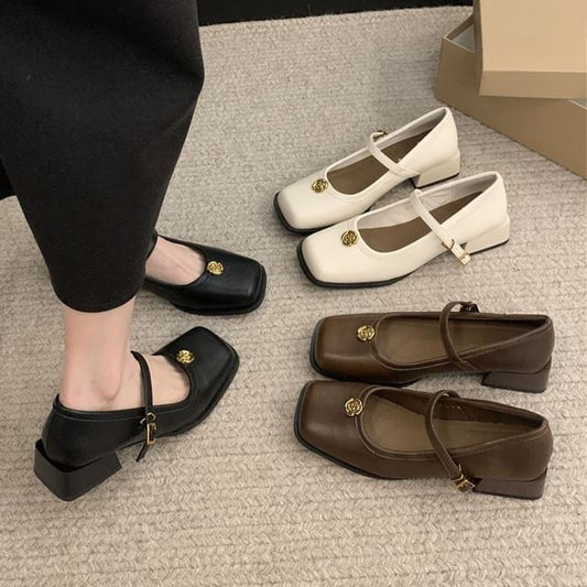 Pumps Jane Square Block Toe Mary Heel
