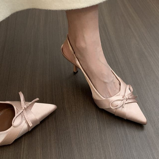 Slingback Satin Bow Toe Pumps Pointed