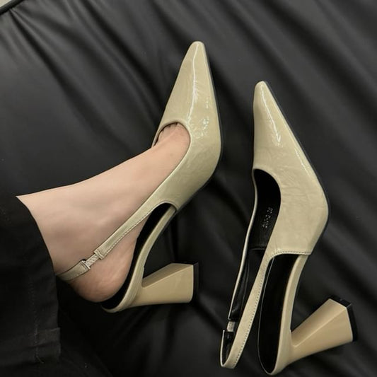 Toe Block Pointed Heel Pumps Slingback