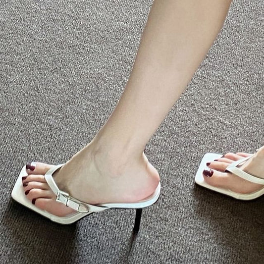 Thong High Slide Sandals Heel Buckled