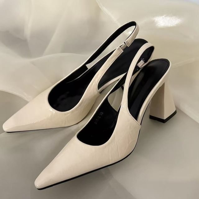 Toe Block Pointed Heel Pumps Slingback
