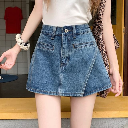 Asymmetrical High Skort Belt Denim + Set: Waist
