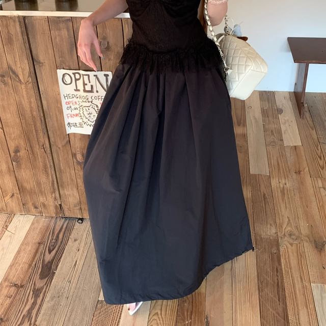 Slim High Rise Tank Panel Skirt Top Plain A-Line / Lace Fit Maxi