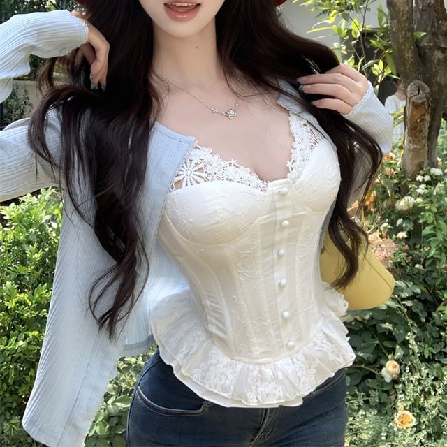 Top Panel Plain / Lace Cardigan Corset