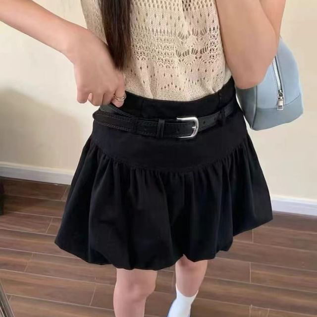 Belt Bubble Rise + High Skirt A-Line Hem Plain Set: Mini