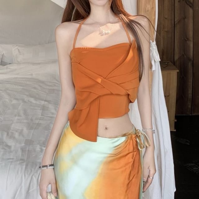 / Fit Crop Tie Slim Top Knot Rise A-Line Skirt Halter Mid Plain Cami Wrap Maxi Dye