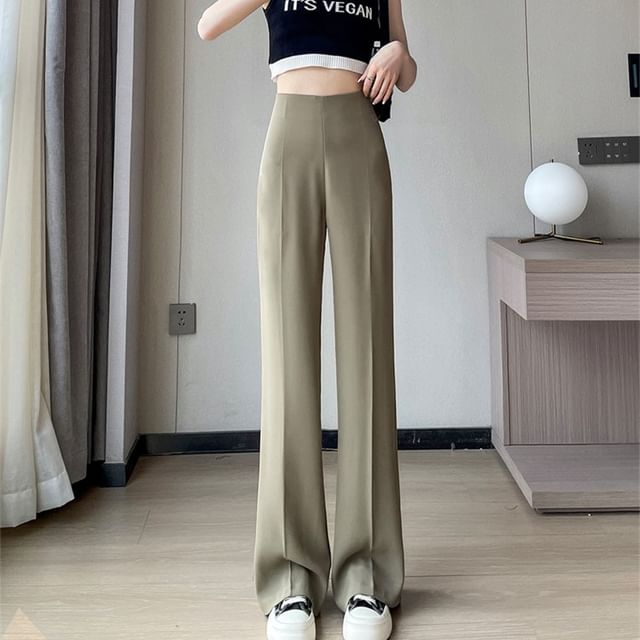 Designs) Waist (Various Leg High Pants Plain Dress Straight