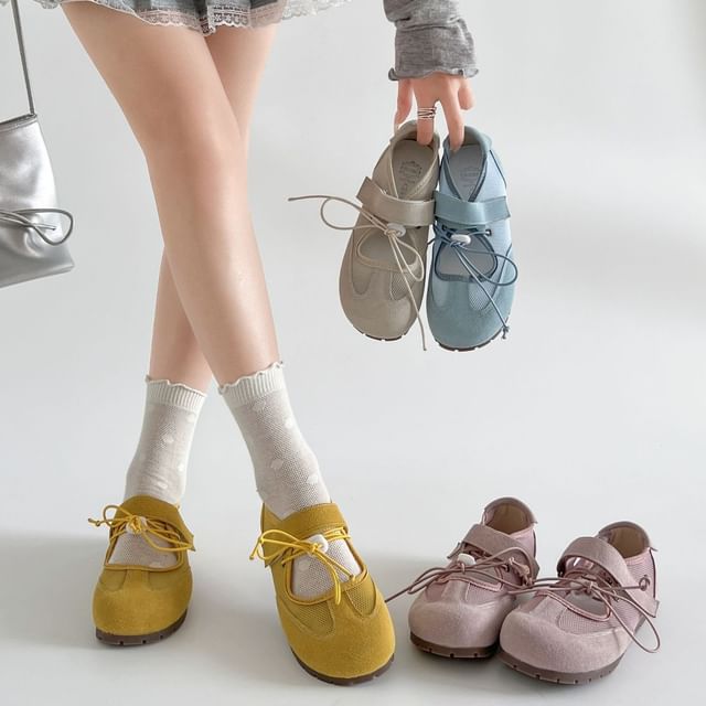 Adhesive Mary Panel Faux Leather Mesh Shoes Strap Jane